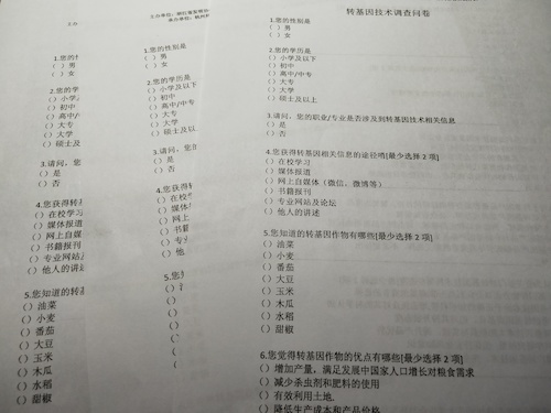 七月十五日 毛巾哥探花
 “走近转基因”调研小分队 纸质问卷成稿